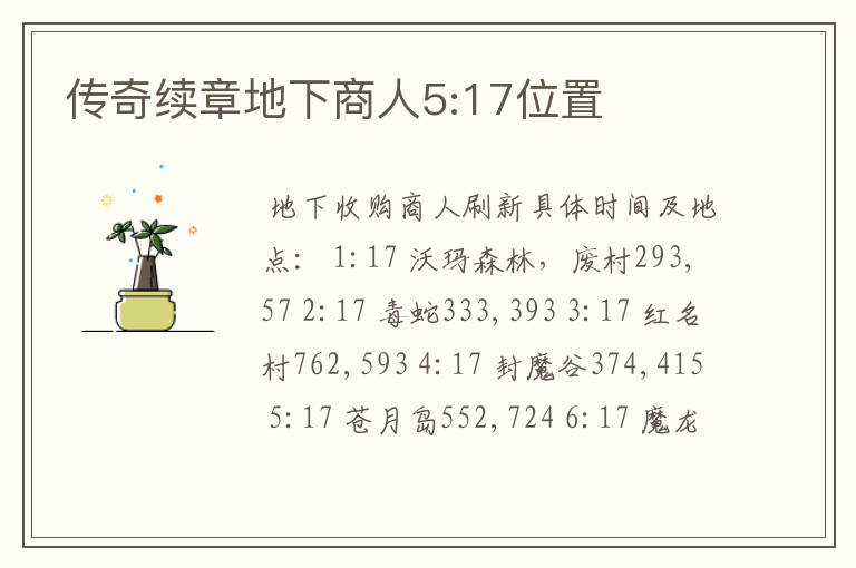 传奇续章地下商人5:17位置