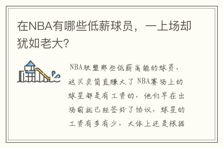 在NBA有哪些低薪球员，一上场却犹如老大？