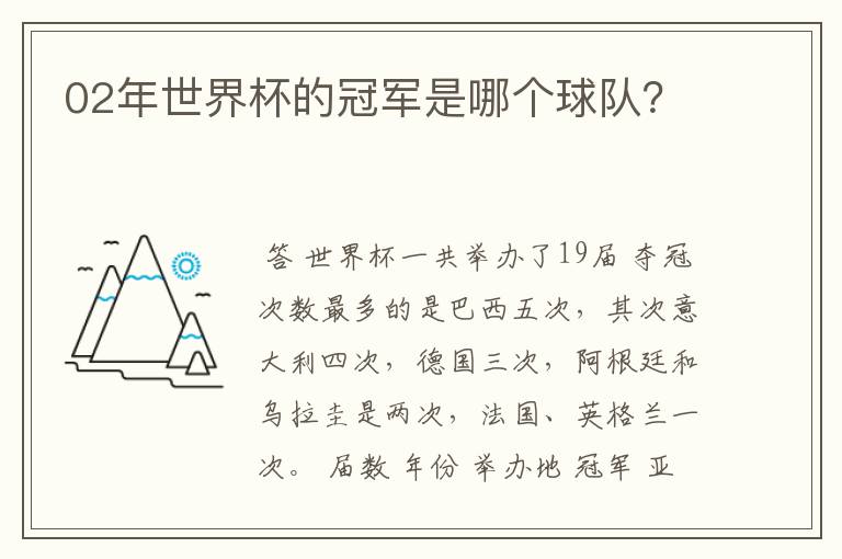 02年世界杯的冠军是哪个球队？