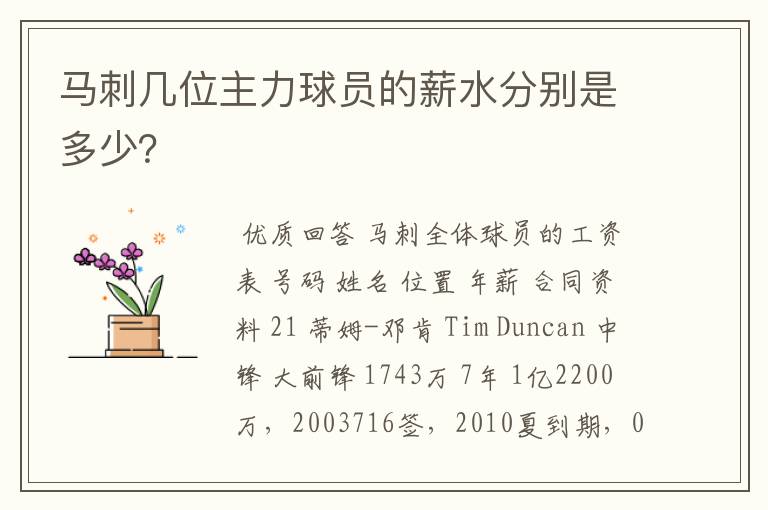 马刺几位主力球员的薪水分别是多少？