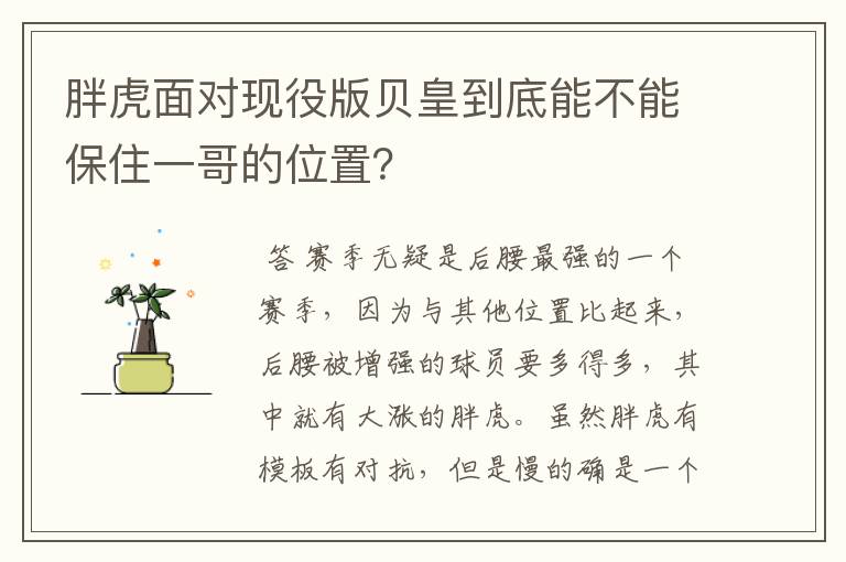 胖虎面对现役版贝皇到底能不能保住一哥的位置？