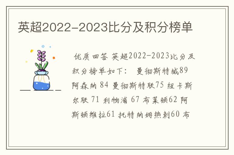 英超2022-2023比分及积分榜单