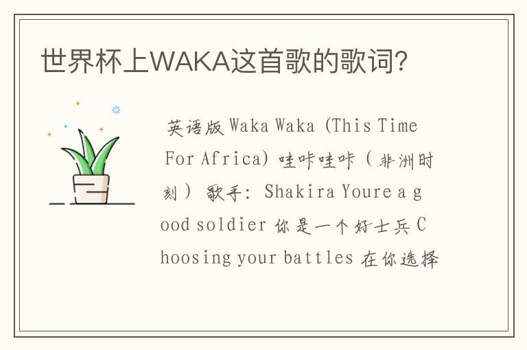 世界杯上WAKA这首歌的歌词？