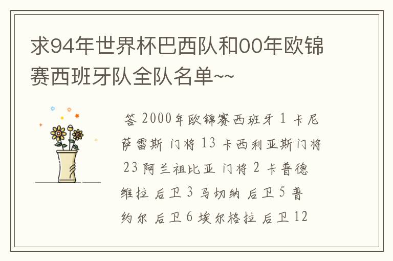 求94年世界杯巴西队和00年欧锦赛西班牙队全队名单~~