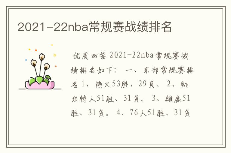 2021-22nba常规赛战绩排名