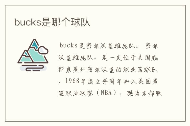 bucks是哪个球队