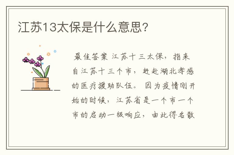 江苏13太保是什么意思?