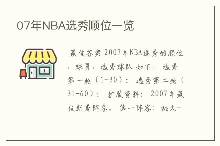 07年NBA选秀顺位一览