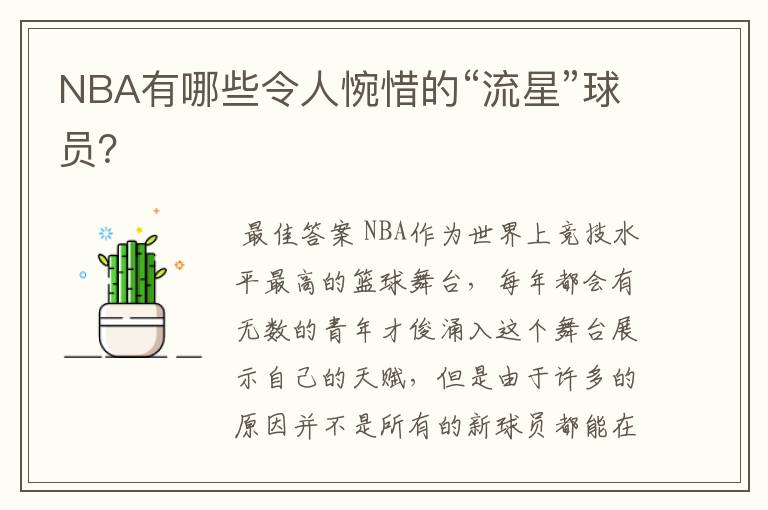 NBA有哪些令人惋惜的“流星”球员？