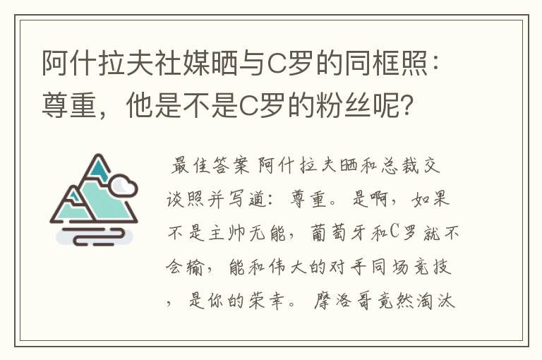 阿什拉夫社媒晒与C罗的同框照：尊重，他是不是C罗的粉丝呢？