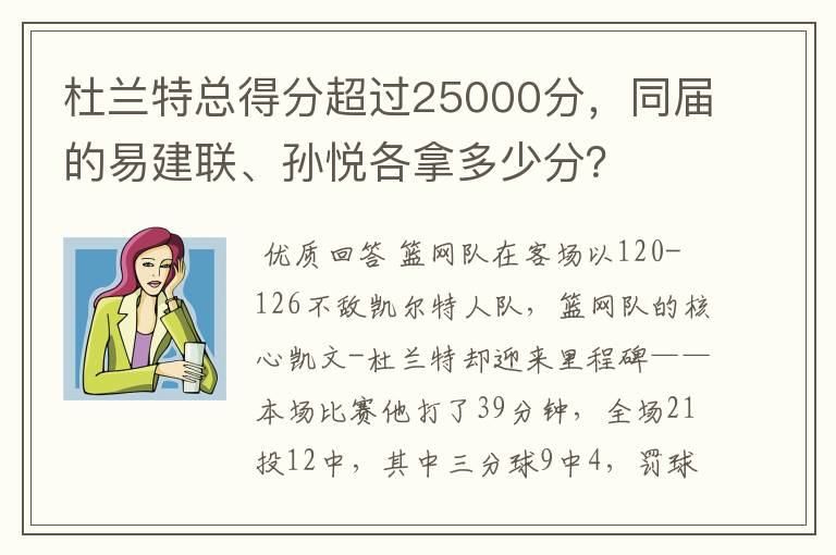 杜兰特总得分超过25000分，同届的易建联、孙悦各拿多少分？