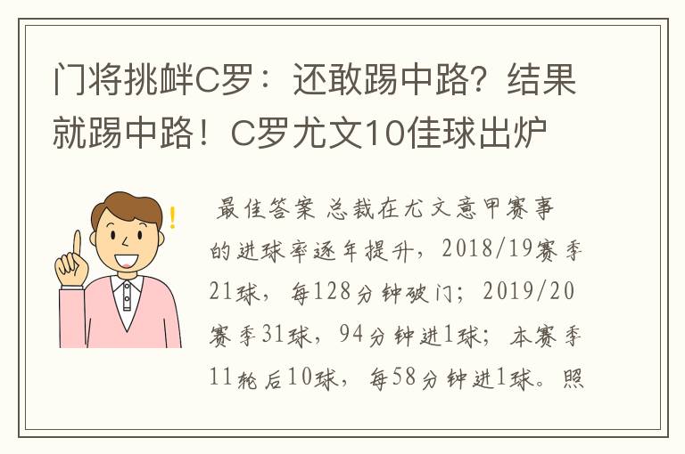 门将挑衅C罗：还敢踢中路？结果就踢中路！C罗尤文10佳球出炉