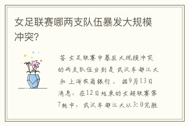 女足联赛哪两支队伍暴发大规模冲突？