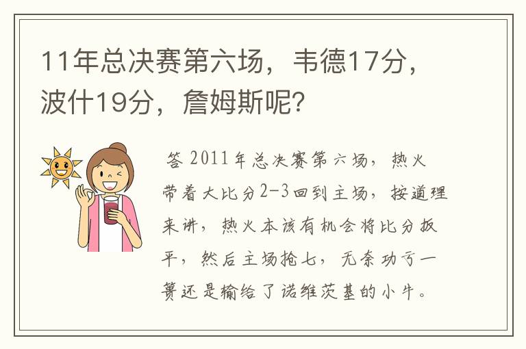 11年总决赛第六场，韦德17分，波什19分，詹姆斯呢？