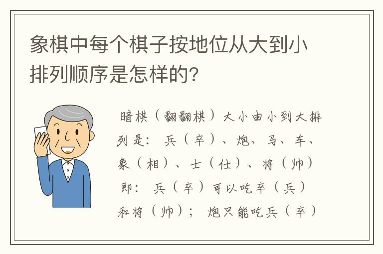 象棋中每个棋子按地位从大到小排列顺序是怎样的?