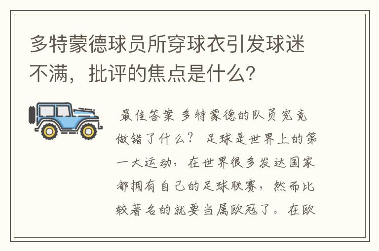 多特蒙德球员所穿球衣引发球迷不满，批评的焦点是什么？