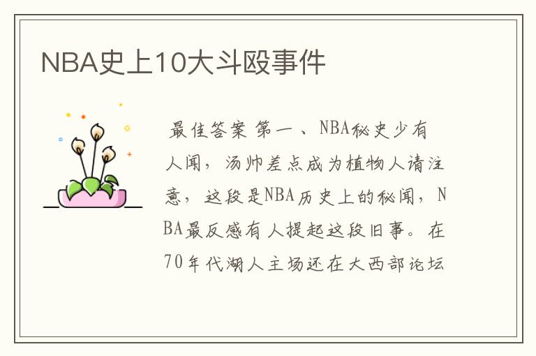 NBA史上10大斗殴事件