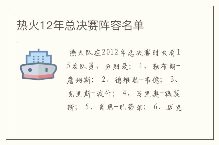 热火12年总决赛阵容名单