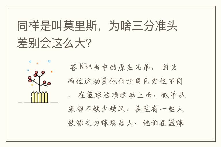 同样是叫莫里斯，为啥三分准头差别会这么大？