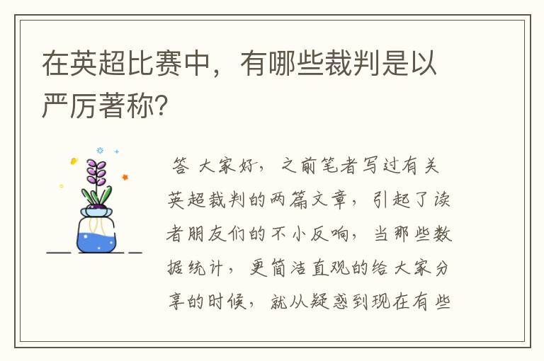 在英超比赛中，有哪些裁判是以严厉著称？