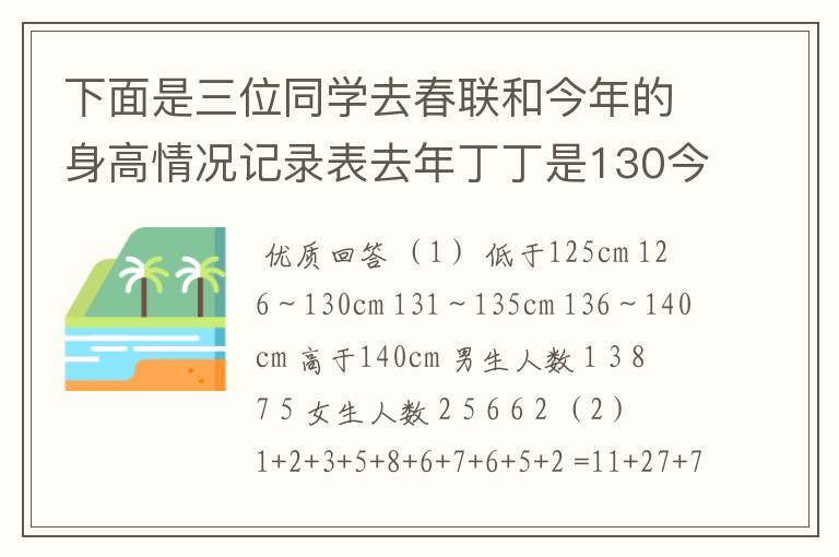 下面是三位同学去春联和今年的身高情况记录表去年丁丁是130今年丁丁的身高是1