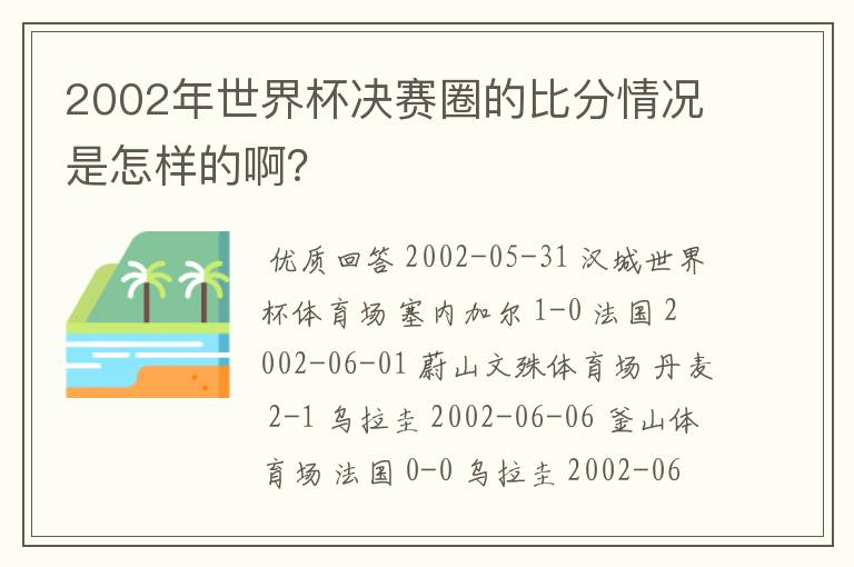 2002年世界杯决赛圈的比分情况是怎样的啊？