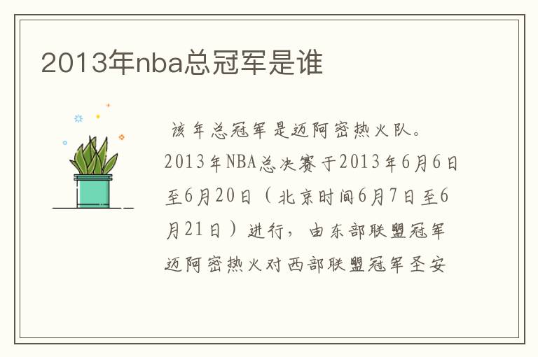 2013年nba总冠军是谁