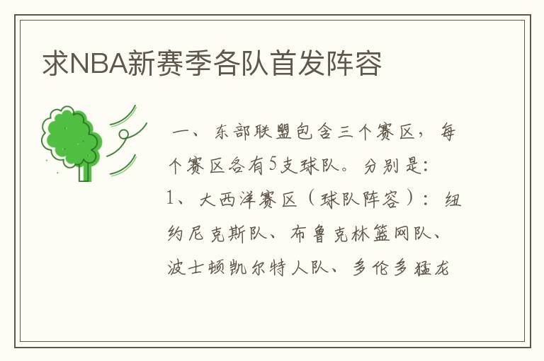 求NBA新赛季各队首发阵容