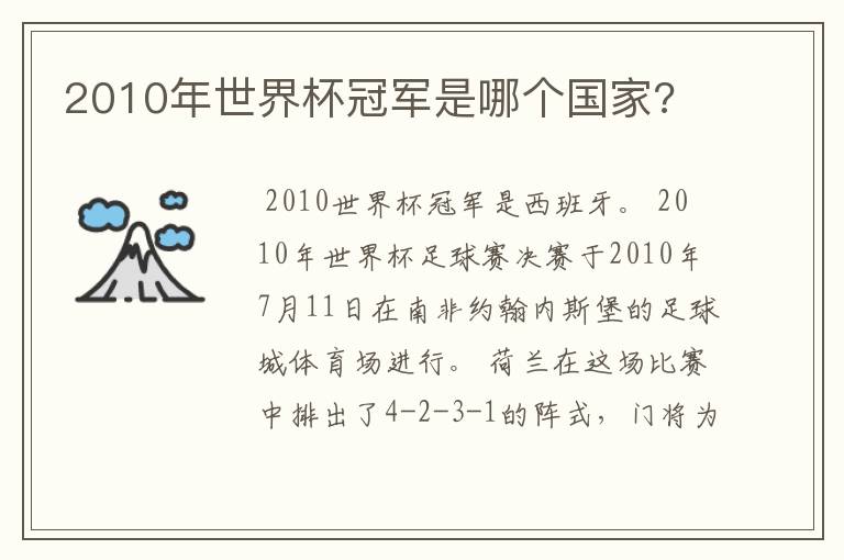 2010年世界杯冠军是哪个国家?