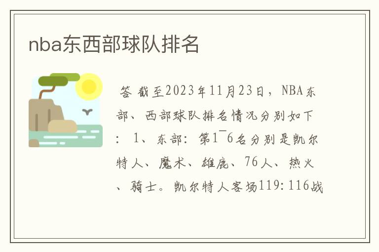 nba东西部球队排名