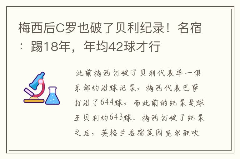 梅西后C罗也破了贝利纪录！名宿：踢18年，年均42球才行