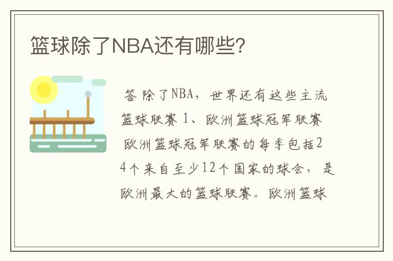 篮球除了NBA还有哪些？