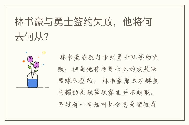 林书豪与勇士签约失败，他将何去何从？