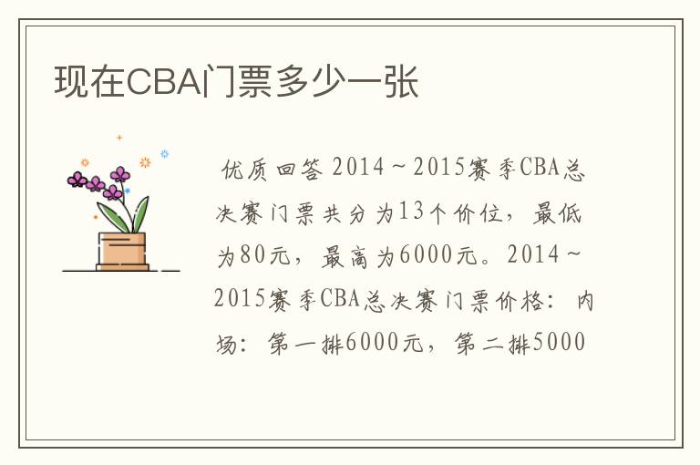 现在CBA门票多少一张