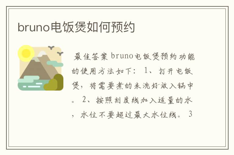 bruno电饭煲如何预约