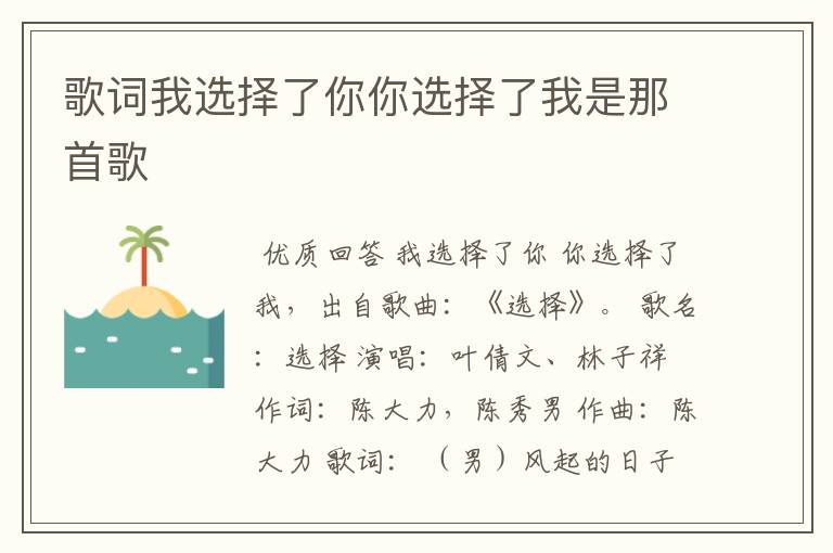 歌词我选择了你你选择了我是那首歌