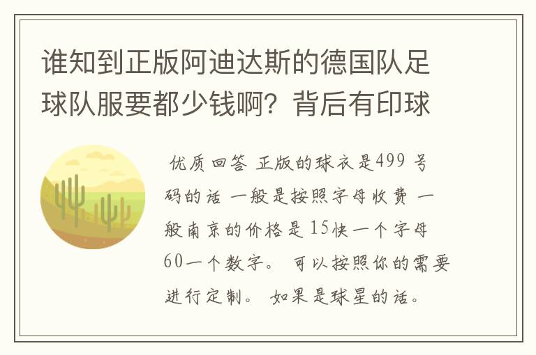 谁知到正版阿迪达斯的德国队足球队服要都少钱啊？背后有印球员名字的那种.