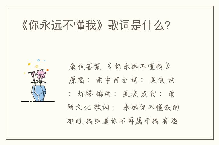 《你永远不懂我》歌词是什么？