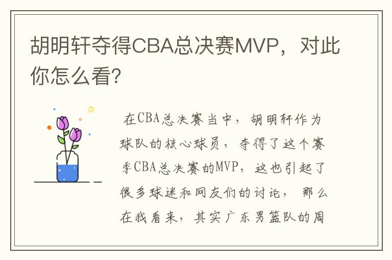 胡明轩夺得CBA总决赛MVP，对此你怎么看？