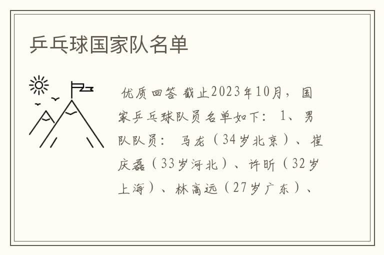 乒乓球国家队名单