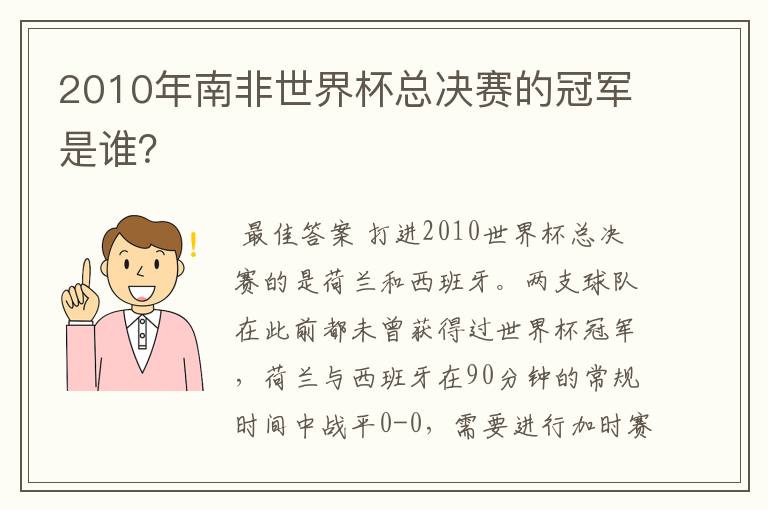 2010年南非世界杯总决赛的冠军是谁？