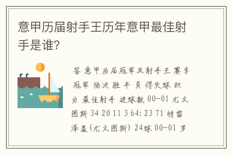 意甲历届射手王历年意甲最佳射手是谁？