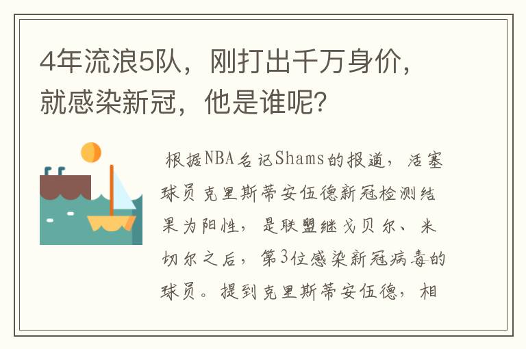 4年流浪5队，刚打出千万身价，就感染新冠，他是谁呢？