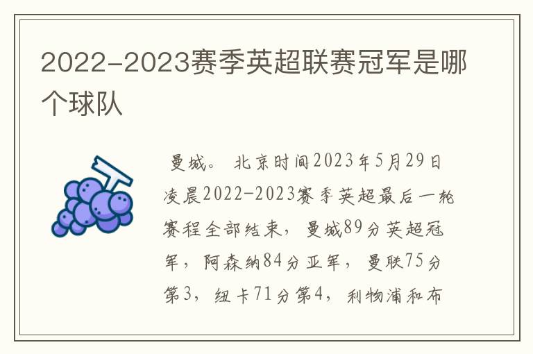 2022-2023赛季英超联赛冠军是哪个球队