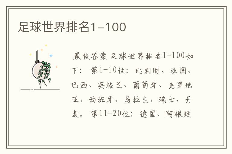 足球世界排名1-100