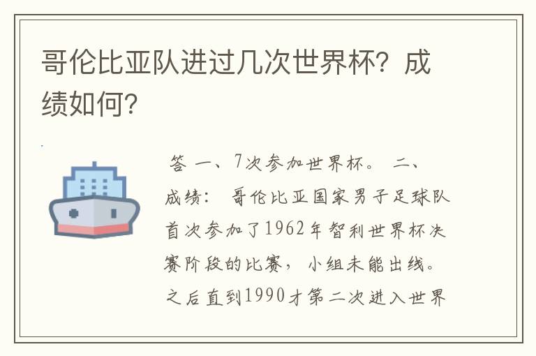 哥伦比亚队进过几次世界杯？成绩如何？