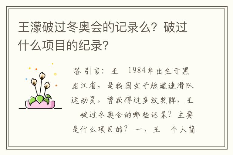 王濛破过冬奥会的记录么？破过什么项目的纪录？