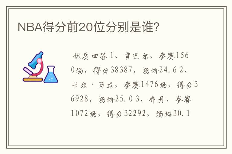 NBA得分前20位分别是谁？