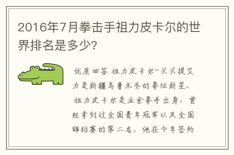 2016年7月拳击手祖力皮卡尔的世界排名是多少?