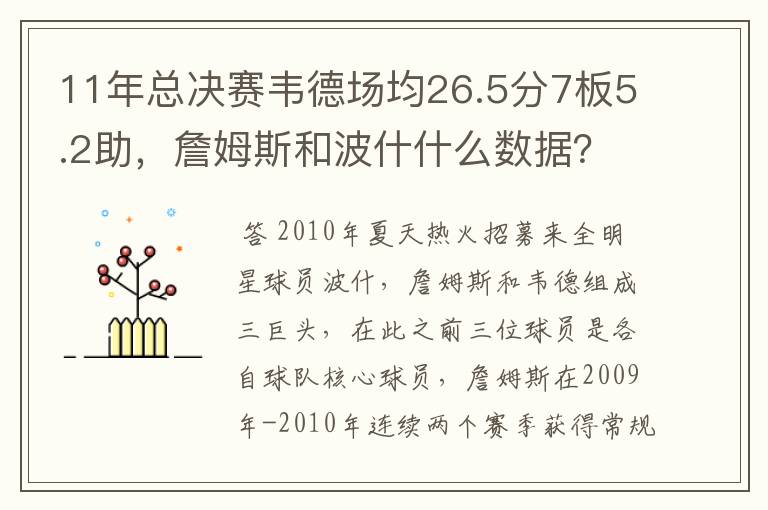 11年总决赛韦德场均26.5分7板5.2助，詹姆斯和波什什么数据？